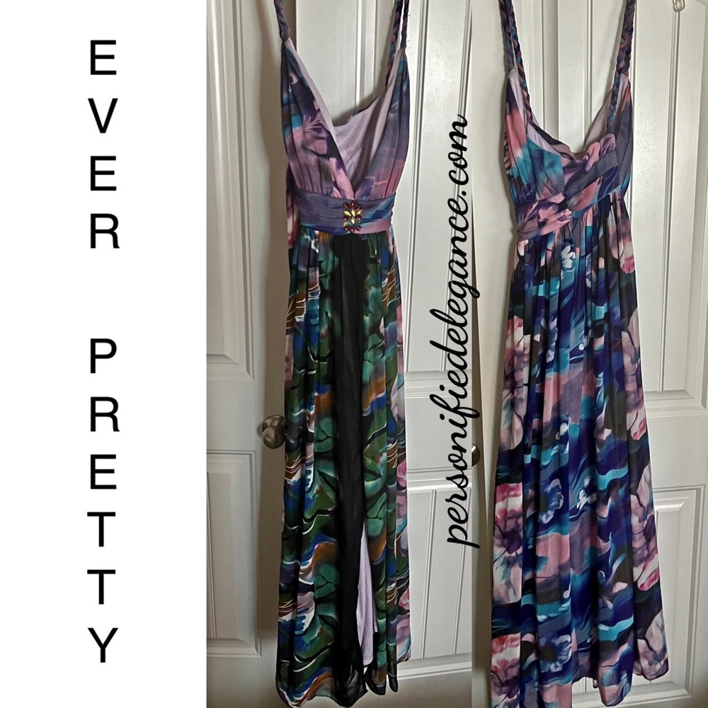Ever Pretty Multicolor Floral Jeweled Bodice Flowy Maxi Dress Size 2XL